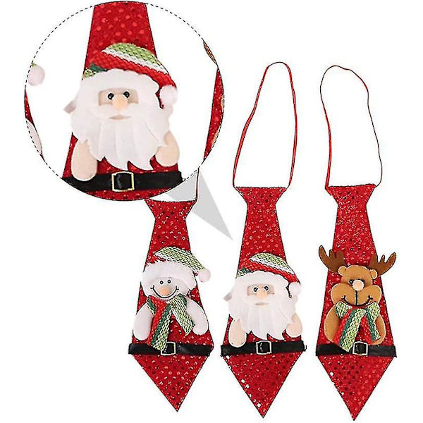 Julhalsdukar med paljetter, förbundna elastiska slipsar, dockfigur, barnslipsar för julhelgfestkostymdekoration (röd) (3 st