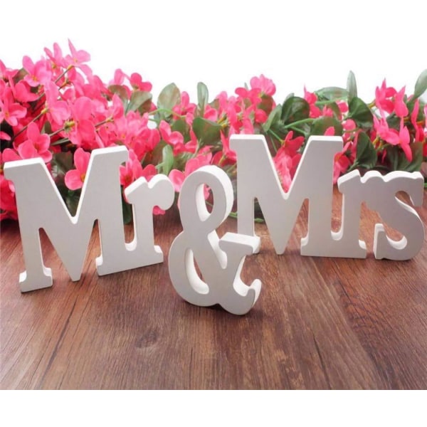 3D Trebokstaver Mrs Mrs White Letters for Party Bryllup Borddekorasjoner Fotorekvisitter (Hvit)