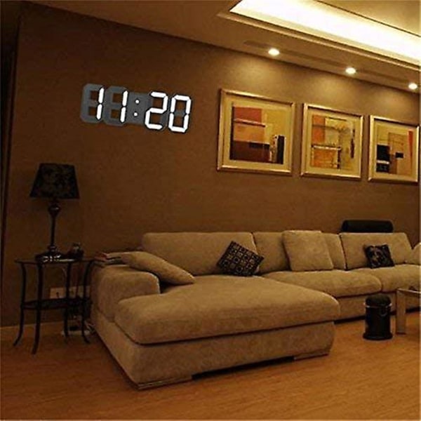 3d led väggklocka, modern digital väckarklocka kompatibel med hem, kök, kontor, nattduksbord, väggklocka, 24 eller 12 timmars display