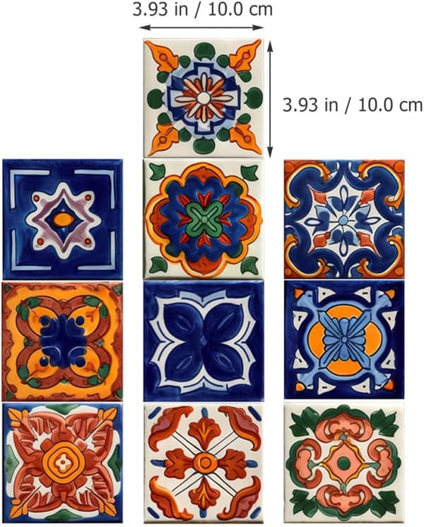 Tile Stickers Decorative Tile Decals 10 Pcs Morocco Style Self-Adhesive Easy to Use PVC Material