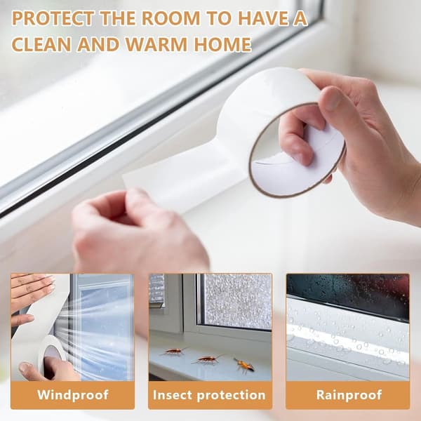 TransHArent Waterproof Sealing Tape, High-Adhesion Single-Sided Tape For Winter Windows And Doors, 2 Rolls, 5 Cm x 3 M