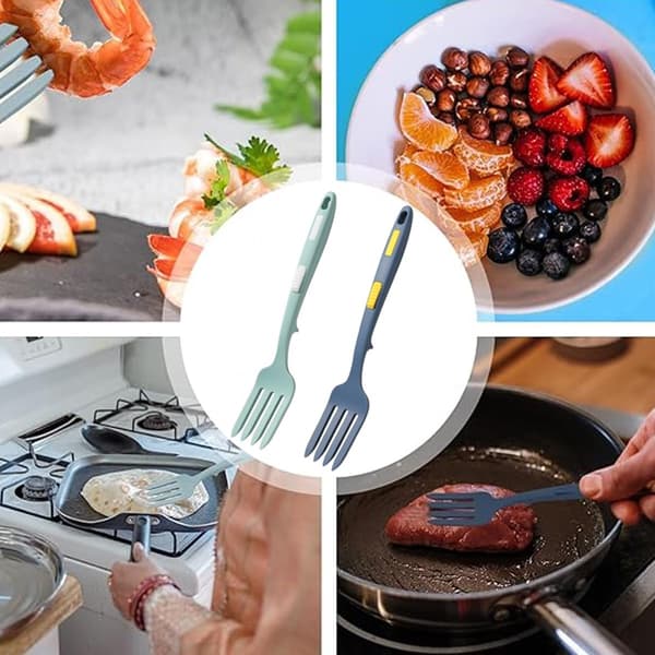 Silicone Roasting Fork - Heat-Resistant Non-Stick Cake Fork for Kitchen Utensils, Baking Accessories, Dark Blue 2-pack