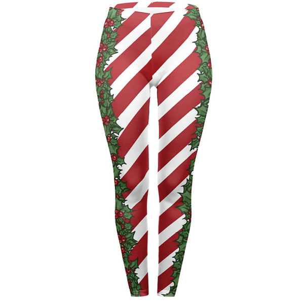 DWomen's Christmas Mid-Rise Leggings Tecknad Santa Claus Stripe Digital Printing Leggings Semesterfest Aktiv Yoga LeggingsD