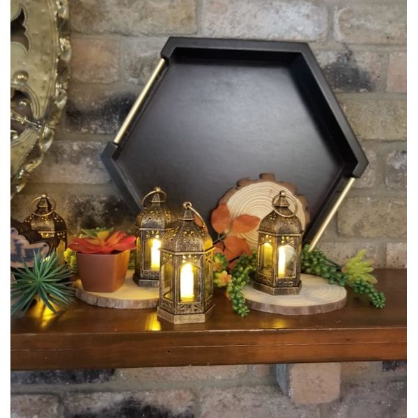 Mini lyktset med blinkande LED-ljus, 12 guld retro dekorativa hängande ljus, lämpliga för Halloween, jul
