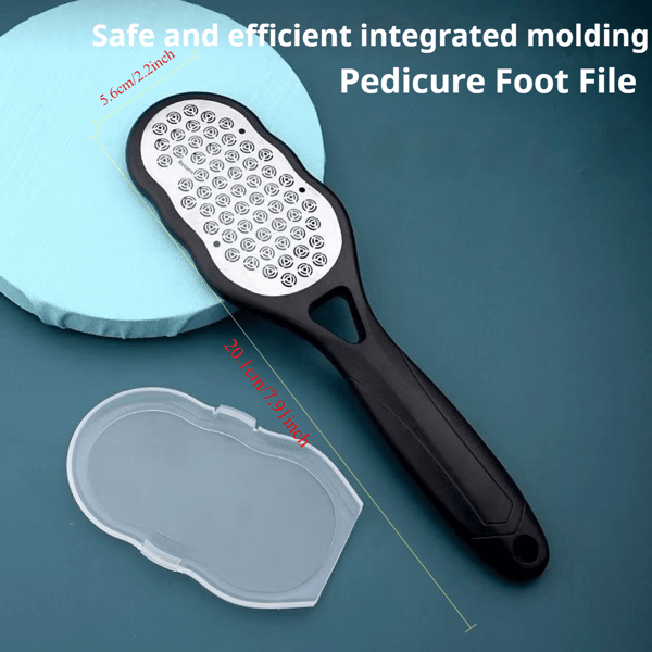 Professional Stainless Steel Foot File with Splash Guard, Ergonomic Handle, and Double-Sided Surface for Callus Removal