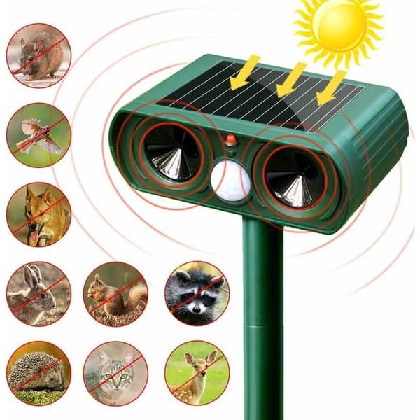 Solar Powered Ultrasonic Pet Repeller - Adjustable Sensitivity and Frequency - Waterproof and Weather Resistant - Range up to 8m