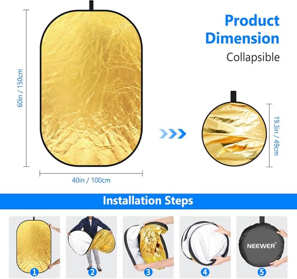 PCS Bærbar 5-i-1 Foldbar Rund Lysreflektor Skiver til Kamera