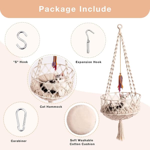 Hanging Cat Hammock, Space-Saving Window Bed with Cotton Mat for Indoor Cats