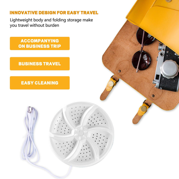 Bärbar tvättmaskin, minitvättmaskin, minidiskmaskiner Turbo med USB, lämplig för hemmabruk White