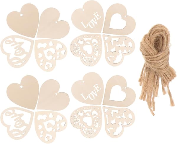 80 Pieces Heart Shaped Wood Slices for DIY Crafts with String for Valentine's Day