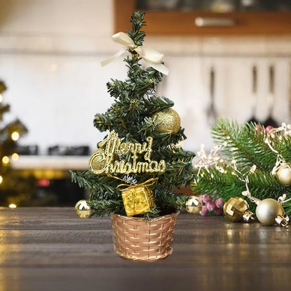 Mini konstgjorda julgranar Xmas Desktop Dekoration Tree Set Bordsskiva julgran, för Kristus Golden