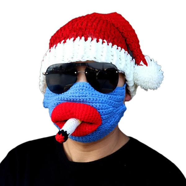 Sjov Skægmaske Ornament Julehat Unisex Behagelig Rød Voksen Børn Hat Blå Maske Voksen