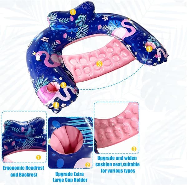 Inflatable Pool Chair for Adults with Cup Holder Backrest Pool Lounge Beach Float Comfortable Pool Mattress for Summer - 2 Pcs