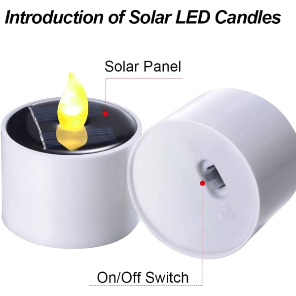 6 solcelledrevne flammeløse stearinlyslamper, solcelledrevne genopladelige tevokslamper, velegnet til bryllupper, Valentinsdag