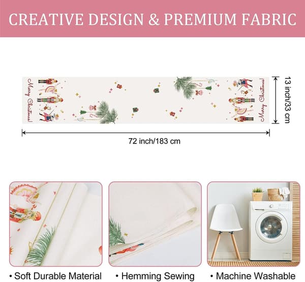 Christmas Nutcracker Table Runner for Kitchen Dining Table Decoration, Christmas Tree Branch Decor Winter Table Runner - 33x183 cm