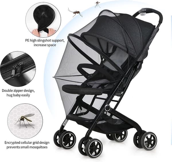 Mosquito net for stroller, black, 1 pc, zipper protection for stroller against insects