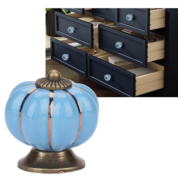 European Style Ceramic Pumpkin Knobs for Cabinet Drawers (Blue)