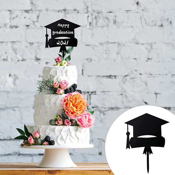 4 stk. 2021 Graduation Party Trencher Kage Toppers Akryl Kage Toppers Sort 17X13CM