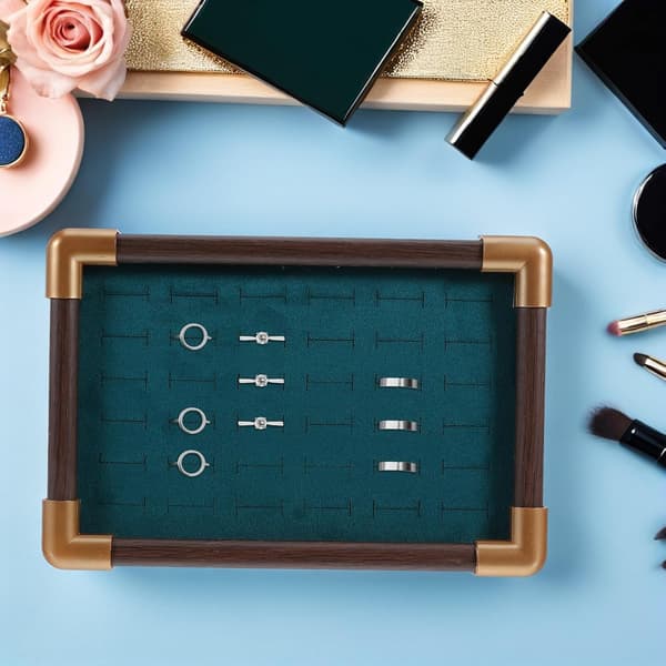 36-Grid Solid Wood Jewelry Tray with Green Frame - Ring and Earring Organizer