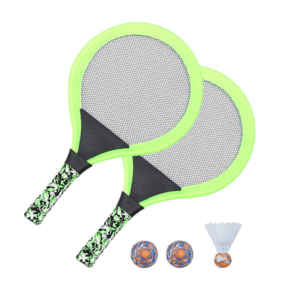 1 Sæt Børnetennisketsjer Strandketsjer Sæt Med Bolde Indendørs Og Udendørs Sportslegetøj Til Børn Green 50X28.5 cm