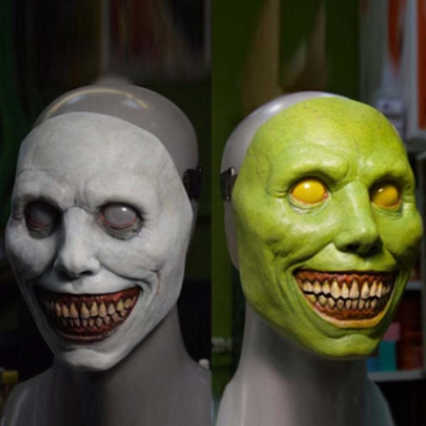 WhiteHalloween Scary Mask White Eyes Funny Mask OrnamentWhite