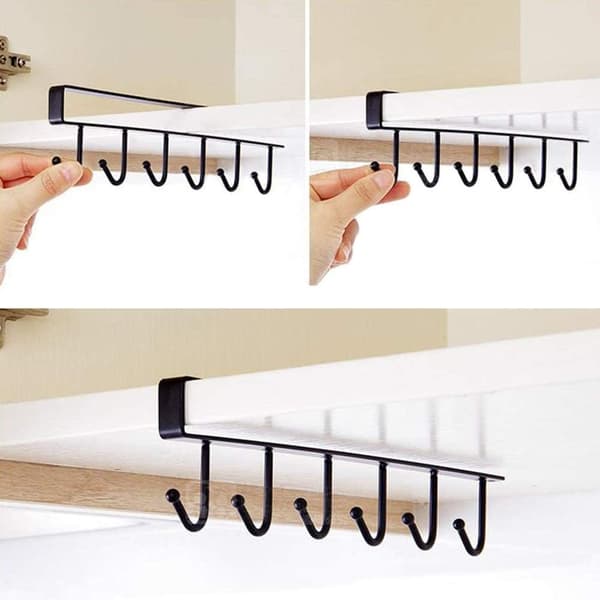 Cupboard Hook Shelf, 6 Hooks for Cups and Mugs