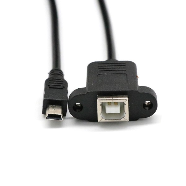 Paneliin asennettava kaapeli + ruuvi Mini USB 5-napainen uros USB 2.0 B -liitäntään naaras Musta