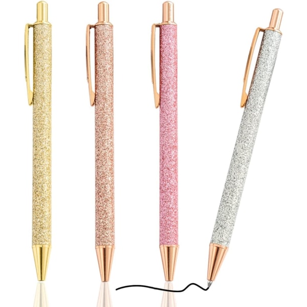 4 pakke med kulepenner sett, metall, komfortabel skriving Uttrekkbare pene journalingpenner med svart blekk, middels punkt 1,0 mm gavepenner