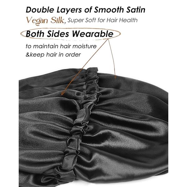 2 st Hårslöjor för Kvinnor Satin, Svart Mjuk Elastisk Band Lång Satin