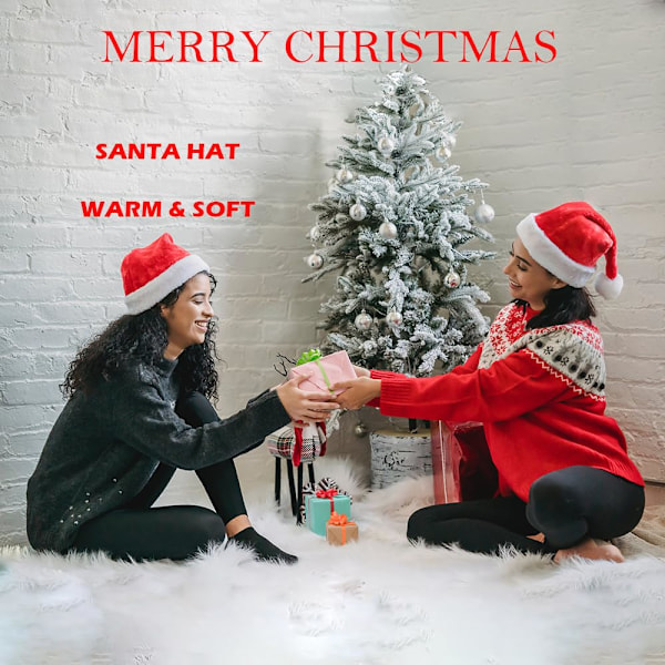 Röd Jul Sammet Tomtehatt, Unisex Julhelg Tomtehatt med Klassisk Bekväm Päls Jultillbehör Nyår
