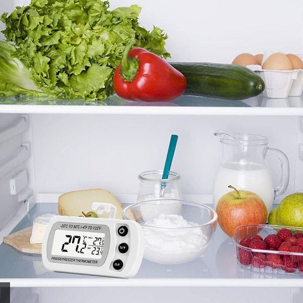 Vanntett Kjøleskapstermometer, Digital Frysertermometer, Max/Min Opptaksfunksjon, Stor LCD-Skjerm og Magnetisk B