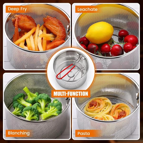 304 Stainless Steel Pasta Strainer Baskets, 3-Pack Noodle Blanching Baskets with Long Detachable Handles for Kitchen Use