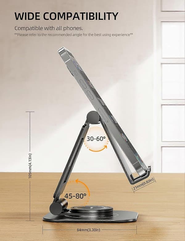 360° Rotating Phone Stand, Fully Adjustable Foldable Desk Stand for Mobile Phone, Compatible with Thick Cases