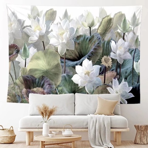 Lotus Blomsterteppe, Abstrakt Akvarell Blomsterteppe, Stue Soverom Veggoppheng for hjemmedekorasjon100*75CM