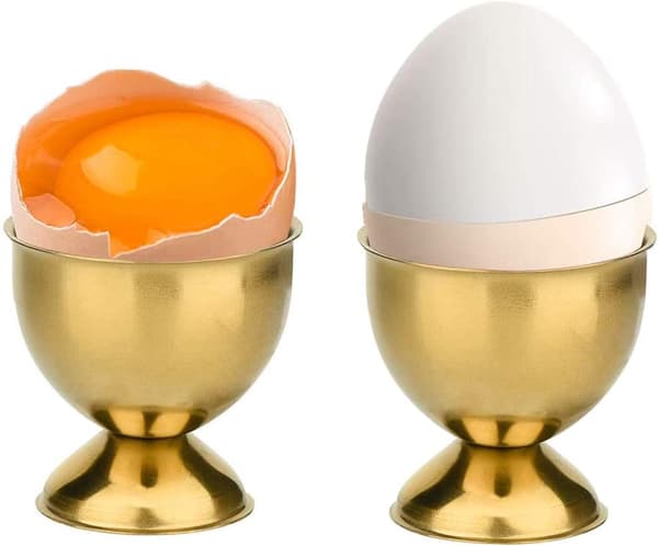Eggkopper Sett, Eggkoppholder i Rustfritt Stål for Bløtkokte Egg, Eggkoppfat, 5 x, til Kjøkken (Gull) Silver
