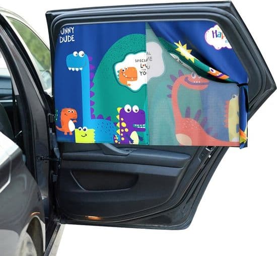 Car Window Sun Shade with Magnet, UV Protection Window Curtains for Kids with Cute Dinosaur Pattern