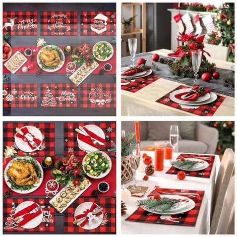 HONORNIC - Placemat - Christmas - Set of 6 - Waterproof - Snowflake Pattern - Linen Insulating Pad