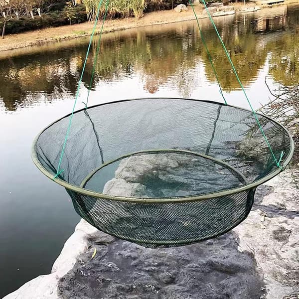 1 sammenleggbart og bærbart fiskenett, åpningsdiameter: 100 cm, basediameter: 80 cm, materiale: nylon