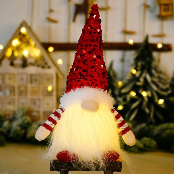 Grå Julenisser med LED-lys Håndlagde paljetter Svenske Tomte Gnomes Skandinavisk Julenisse Alv Bordpynt FeriedekorGrå