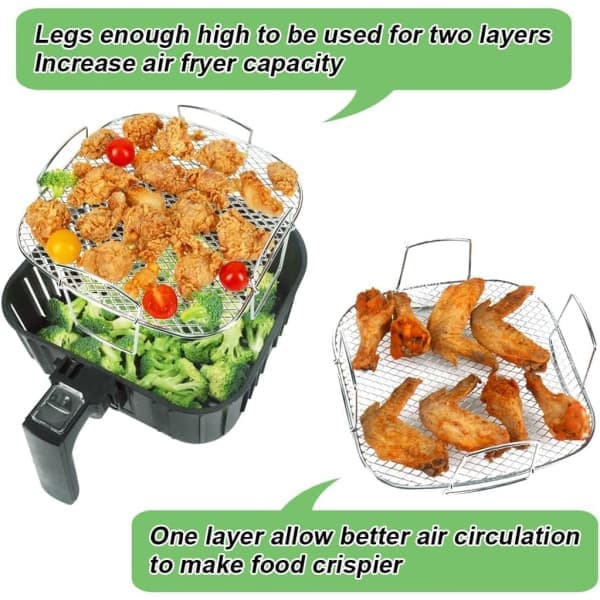 Airfryer Tilbehør 304 Rustfrit Stål Firkantet Rist