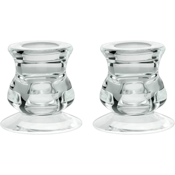 Clear Glass Candle Holders, 2-Pack Pillar Candle Holders