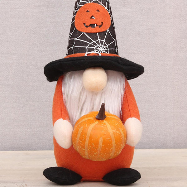 Halloween-tomteplyschdocka med pumpa, fladdermus, spindelnät, prydnad för hemmet, fest, bordsdekoration, GnomeA