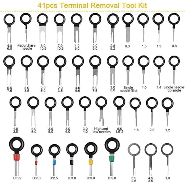 Terminal Ejector Kit Terminal Removal Tool, Electrical Wiring Car Disassembly Tool Connection Crimp Pin Puller 41pcs