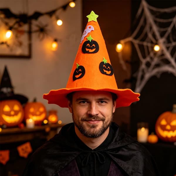 Halloween heksehue for voksne, sesongens oransje tøyhodeplagg