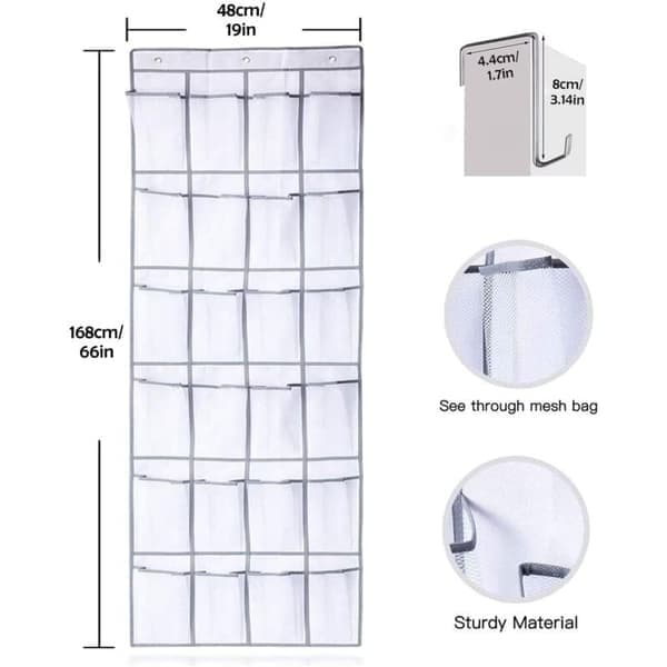 Over Door Shoe Rack, Hanging Storage Bag with 24 Pockets, Hanging Shoe Organizer