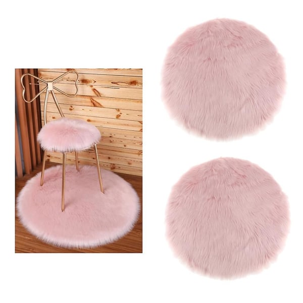 2 stk Runde Vinter Kunstig Pels Saueskinn Pluss Matte Seteputer Stolputer Seteputer Rosa 35cm