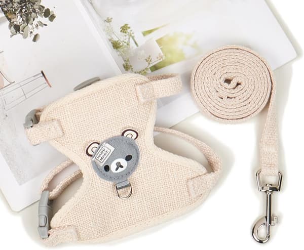 Harness for Dwarf Rabbit, Rabbit Harness, Collar and Leash for Small Animals, Adjustable, Breathable, (Beige, S)