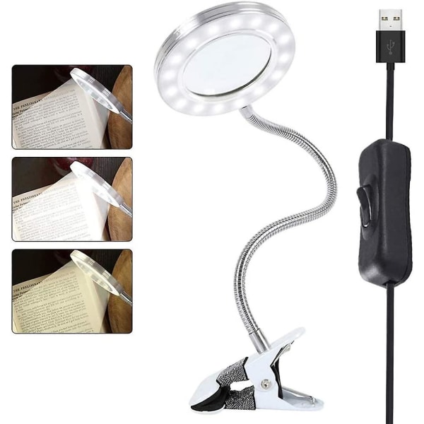 8x LED Forstørringslampe Bærbar Klipslampe Skrivebordslampe 360 Rotasjon USB Oppladbar Kosmetikklampe Øye Beskyttelse For Lesing Sminke Neglekunst Tatovering