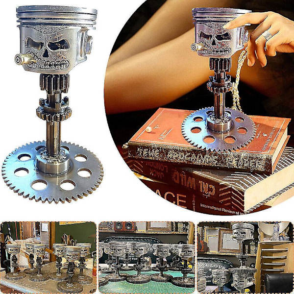 Skulptur af en kraniet med stempel - Metal kunststatue til skrivebordet - Dekoration