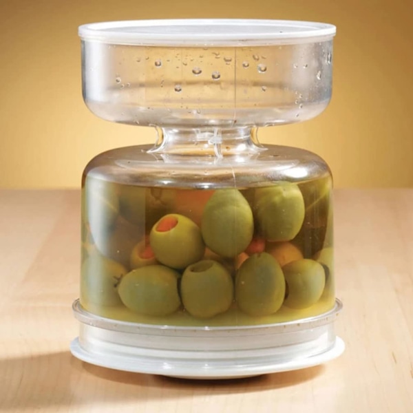Pickles och olivtimglasburk, Pickle Flip-burk separerad från vått och torrt, Pickle-burk med silvridning för lufttät förvaring av livsmedel